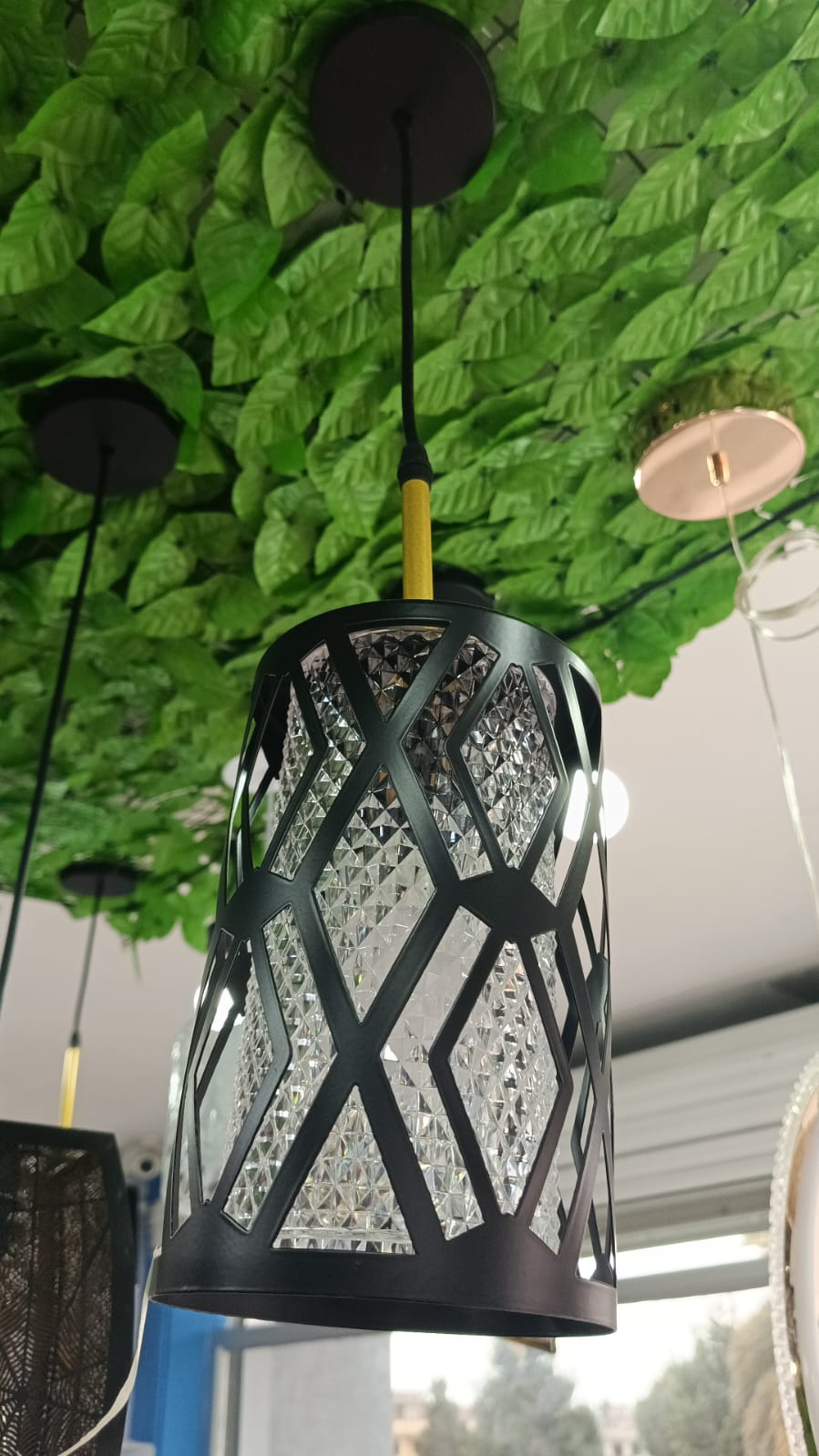 LAMPARA COLGANTE CILIND. REJILLA METAL VIDRIO 1L E27
